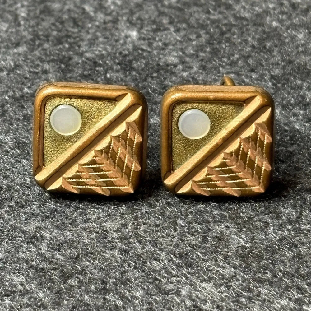 Vintage Gold and Bronze Cufflinks with Mother of Pearl Inlay